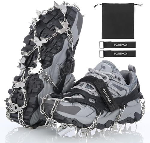 TOMSHOO 32 Spikes Steigeisen Anti-Skid Ketten Spikes EIS Klampen Edelstahl Traktion Schnee Griffe Gummiriemen Universal Für Schnee Wandern Schlamm Klettern Wandern