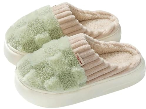 Gyios Ciabatte Donna Invernali Pantofole di Pelliccia Invernale Scarpe di Cotone Calde Alte Suola Spessa Camera da Letto Interno Uomini Vetrini Pelosi-verde-38-39