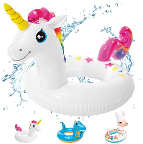 POPOYU Pool Inflatables Pool Floats,Inflatable Swimming Rings for Adults Kids,Pool Tubes Swimming Pool Toys Rubber Ring for Swimming Pool Beach Party Decorations,Kids Summer Gifts(58cm Unicorn)