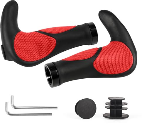 ROGTYO Manopole per Bicicletta, Manubrio Mountain Bike Ergonomico con Due Lati, Design Lock-On, 22 mm, Antiscivolo, per Trekking, Città e Strada (Rosso)