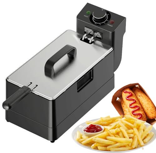 Kommersiell fritös med korg och lock 2000W, 5L/10L fritös Enkel att rengöra, 60-200℃ justerbar temperatur, överhettningsskydd, fritös oljefritös för chips Pommes frites Munkar 5L
