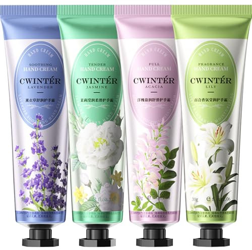 Hand Cream Gift Set, 4PCS Mini Hand Cream Multipack, Hand Moisturiser for Very Dry Hands Working Hands, Non-greasy Moisturizing Nourishing Hand Cream Gifts for Women Girls