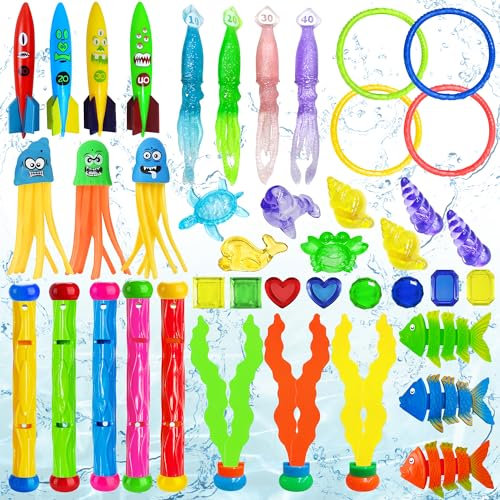 Diving Toys Gemstone Swimming Pool Toys Colorful Swim Toys Set, Sinkers for Kid And Adult, Swim Training Underwater Toy (Multi-colored42PCS)