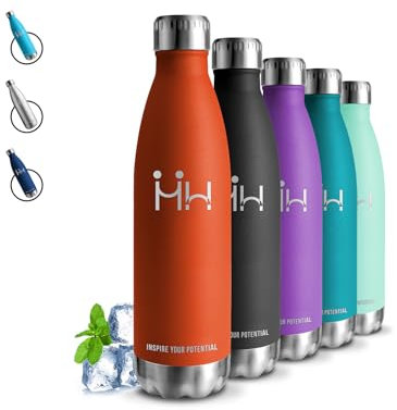 Gourde Isotherme 500ml, Anti Fuite, Gourde Inox, 24h Froid & 12h Chaud, Facile à Transporter, Reutilisable, Double Vide, sans Bpa, pour Camping, École, Running, Vélo, Yoga