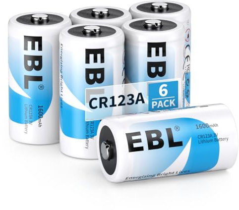 EBL CR123A 3V Lithium Battery 1600mAh, 6-Pack CR123A Battery for Photo Flash and Flashlights, Smoke Alarm, Toys - Long-Lasting & Low Self-Discharge (Non-Rechargeable)