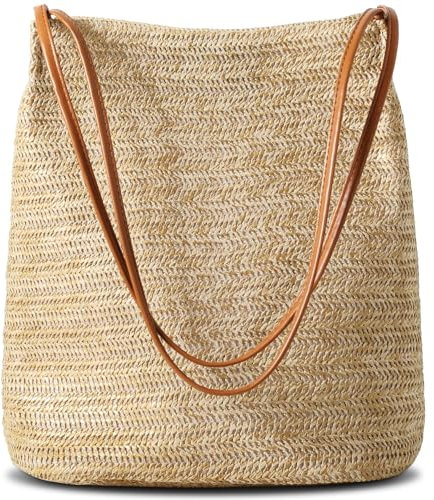 CharmBurst Geflochtene Strohtaschen, Sommer Strandtasche Basttaschen, Modische Boho Handtasche Geflochten, Praktische Korbtasche Umhängetasche, Elegante Sommertasche