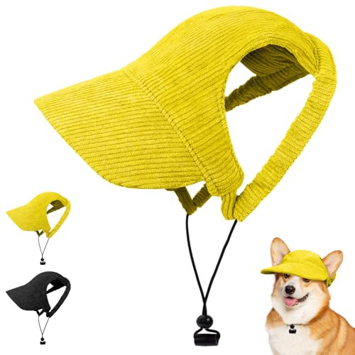 OFFCUP Berretto da Baseball per Cani Regolabile Cappello da Baseball per Cani con Fori per le Orecchie Cappello Sportivo da Viaggio Cappellino di Protezione Solare per Animale Domestico (Giallo, XS)