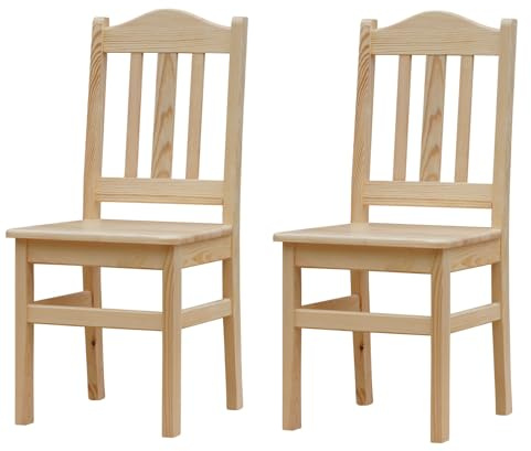 k koma Lot de 2 chaises en bois de pin massif - Salle à manger/restauration - Chaises en bois massif - Pin laqué