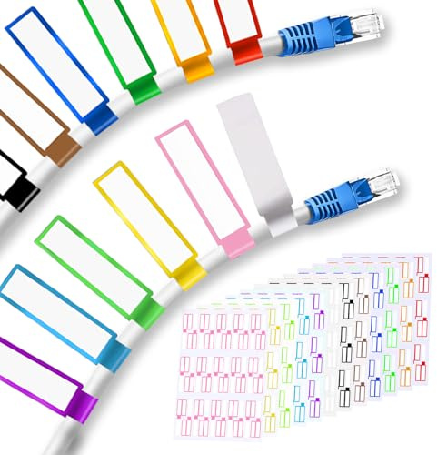 12 Sheet 360 Pcs Waterproof Cable Labels,Wire Label for Management,Color Border Wire Cord Labels Can Write On,Self Adhesive Printable for Laser Printer and Handwriting