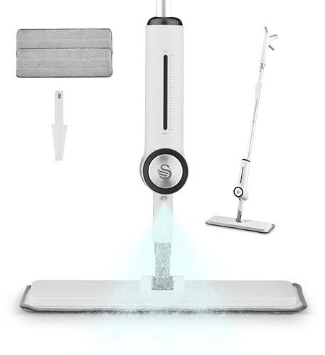 Swan Elevate 2-in-1 Microfibre Spray Mop for Floor Cleaning, Refillable Anti-Leak Bottle, 2 Premium Reusable Pads, Scraper Tool, 180° Pivoting Neck, Wet & Dry Use, White SWFC2000WHTN