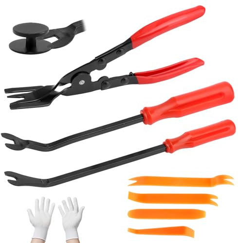 KQDRAVINE Lot de 7 outils de levier de voiture avec gants, kit de réparation d'outils de levier avec sac de rangement, extracteur de fixation, kit de pinces à clip de voiture pour enlever les panneaux