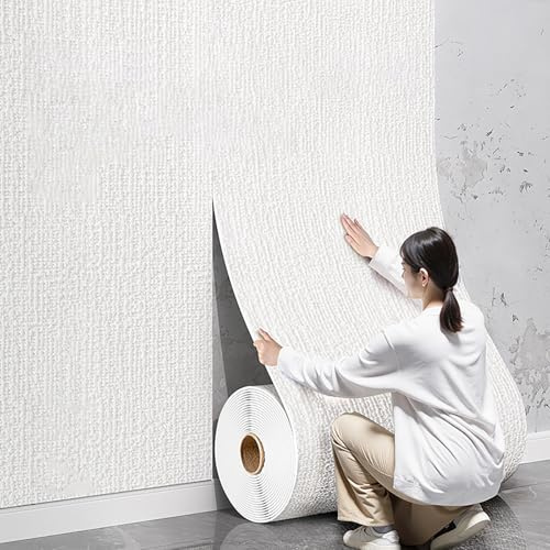 Genérico Papel Pintado Térmico Aislante para Paredes Interiores, Espuma de 5 Mm, Papel Pintado Autoadhesivo, Impermeable, Resistente A la Humedad para Paredes Descascaradas,Blanca,L10m W50cm