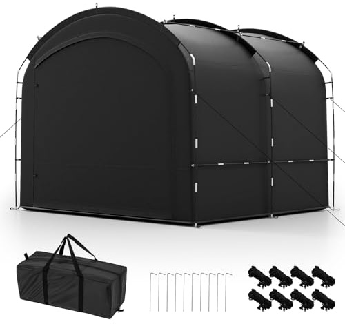 GOPLUS Abri Velo Imperméable et Portable, Cabane de Jardin Exterieur pour 7-8 Vélos, Motos, Outils, Abri de Jardin en Tissu Oxford Épais avec Doubles Portes Zippées, 254 x 215 x 192 CM