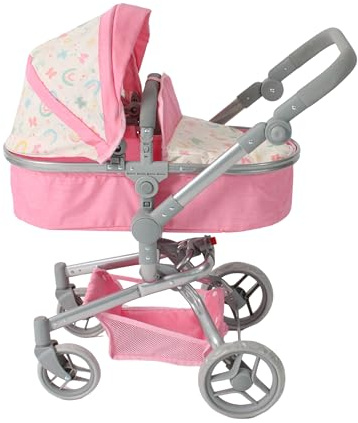 Bayer Chic 2000 - Poussette de poupée Yolo, Poussette combinée 2 en 1 pour Enfants de 3 à 8 Ans, Poussette pour poupées jusqu'à 52 cm, Poussette pour poupée, Landau pour poupée, Papillons, Rose