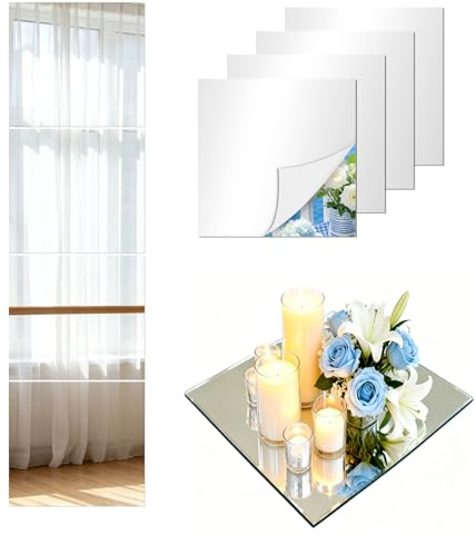 RICKMASK Espejos Adhesivos de Pared, 30x30cm Espejos Decorativos de Pared sin Marco, Espejo Pegatina Flexibles para Dormitorio Salon BañO Gimnasio Armario Puerta