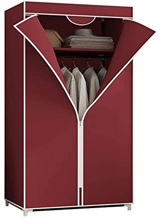 Bärbar tyggarderob med hyllor och hängande skena tygöverdrag kläder röd 155 x 90 x 45 cm – perfekt för platsbesparande förvaringslösningar