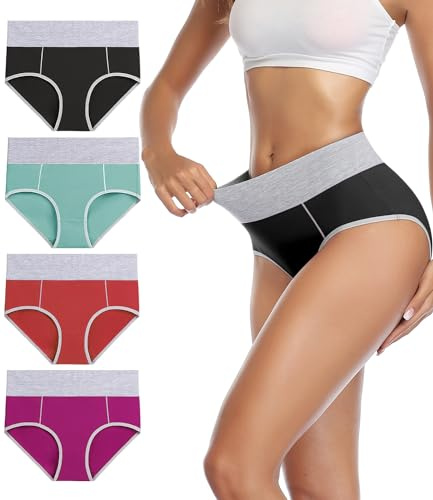 wirarpa Underwear Women High Waist Cotton Knickers Ladies Panties Full Coverage Briefs Underpants Plus Size 4 Pack