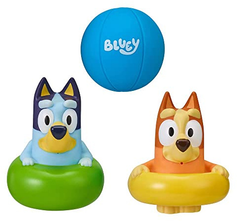Bluey Badespielzeug: Bluey und Bingo Mit Wasserspritzfunktion und Ball - Offizieller Sammelartikel