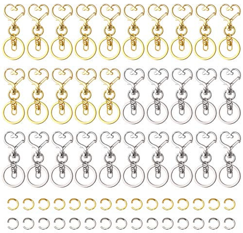 Yangfei 30 stycken hjärtnyckelringar, guld silver nyckelringar metall små nyckelringar nyckelklämmor karbinhakar med nyckelring för pyssel present hantverk, Guld, S
