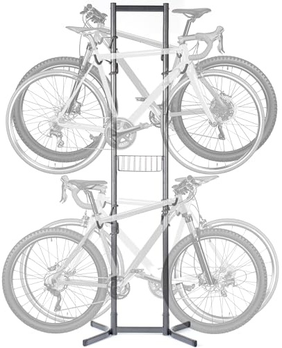 Delta Bike Rack for Garage & Home Cycle - No Drilling Required - Fully Adjustable Gravity Storage Rack for Any Style Bicycle - Freestanding Vertical Rack