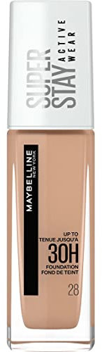 Maybelline New-York - Fond de Teint Liquide Longue Tenue, Sans Transfert, Haute Couvrance - Superstay Active Wear 30h - Teinte : Soft Beige (28) - Contenance : 30 ml