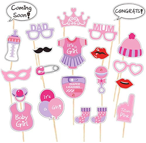 Babyparty Fotorequisiten Mädchen - Baby Shower Fotoaccessoires, Rosa Masken, Neugeborene Foto Stützen, Photo Booth Props fur Baby Party. Babydusche Photobooth Stützen