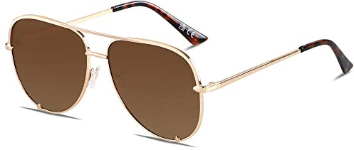 ANDWOOD Oversized Aviator Sunglasses for Women Big Large UV Protection Pilot Sun glasses UV Protection Polarized Brown Shades