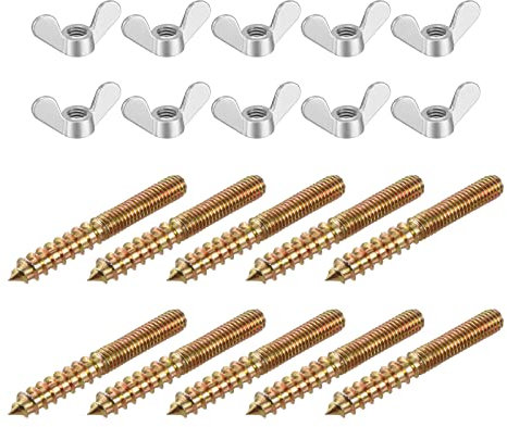 sourcing map M6 Wing Nuts Butterfly Nut Silver Tone 10pcs and M6x50mm Hanger Bolt Double Headed Screw 10pcs