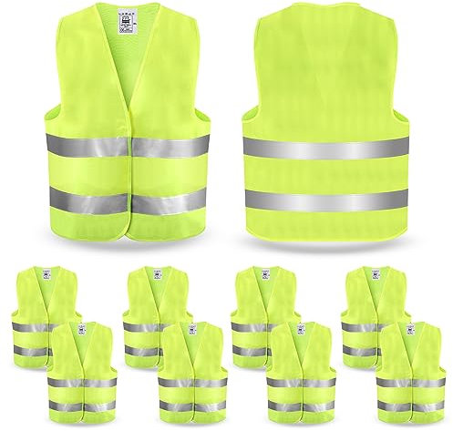 Warnwesten Auto - Warnweste Pannenweste, 10 Stück Neongelb Reflektierende Sicherheitswesten für Autofahrer, KFZ Pannenhilfe, Waschbar