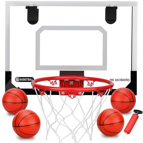 Mini basketkorg set för barn vuxna rum med 4 bollpumpar sportleksaker mörk 23 cm metallring kontor basketbräda bollnät kontor hem 40 x 30 cm inomhus utomhus basketbräda väggmontering