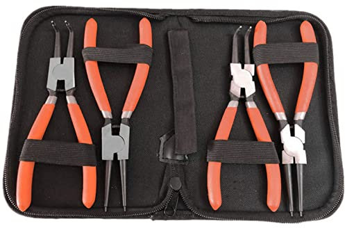 Tissting 4 Stück Sprengringzangen Set mit Aufbewahrungstasche, 15cm Lange Sicherungsringzange Gebogen Gerade Seegeringzange für Inneren und Außen Federrings