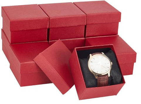 NBEADS Scatole Regalo in Carta da 10 pz, 8.6x8x5.2cm Scatola Quadrata per Orologi Scatola Regalo per Gioielli Kraft con Cuscino per Gioielli Anniversari Matrimoni Compleanni Regalo, Indian Rosso