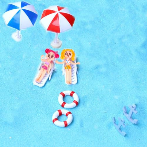 Zalati Simulazione Set di Bambole da Spiaggia Anello da Nuoto in Miniatura Sedie da Spiaggia Ombrello Ancoraggio di Sabbia per Realizzazione di Paesaggi per Case delle Bambole