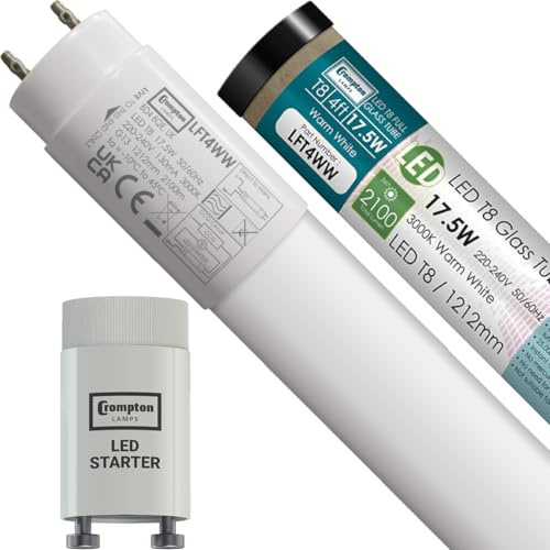 Crompton Lamps T8 LED Tube 4ft 1212mm 17.5W 3000K Warm White with Starter