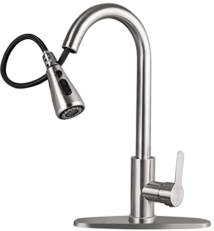 CILAIXI Kitchen Sink Faucet with Pull Down Sprayer with Deck Plate Home Handle Stainless Steel 360 High Arc Swivel Efficient Cleaning Brushed Out Kitchens Tap Faucets (Brushed Nickel)