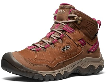KEEN Women's Targhee 4 Mid Height Durable Comfortable Waterproof Hiking Boots, Bison/Beaujolais, 9.5