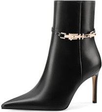 QUEEN HELENA Bottines à talons aiguilles élégantes pour femme K3460, Noir en polyuréthane., 35 EU