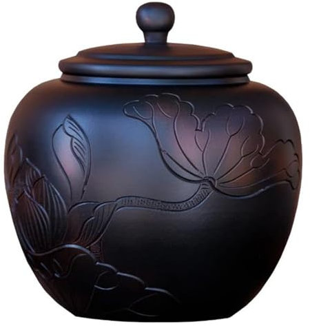 Chinese Tea Storage Jar with Lid Vintage Stoneware Tea Canister Carving Flowers Traditional Porcelain Loose Tea Tins Cans Tea Caddy