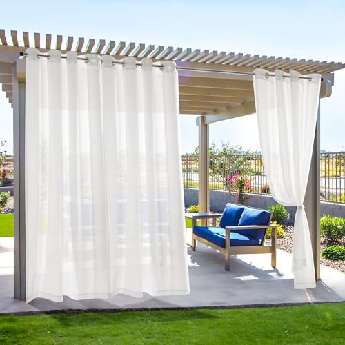 Deconovo Lot de 2 Rideaux Voilages d'extérieur, Résistants aux Intempéries, avec œillets, pour Portails de Terrasse, 140 x 275 cm, Blanc,