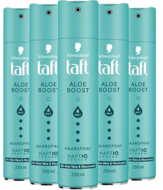 TAFT Aloe Boost Hair Spray with Aloe Vera Complex & Niacinamide, Hold Level 4 (5 x 250 ml), Styling Spray for All Hair Types, Silicone Free Hair Spray for Long-Lasting, Non-Sticky Hold