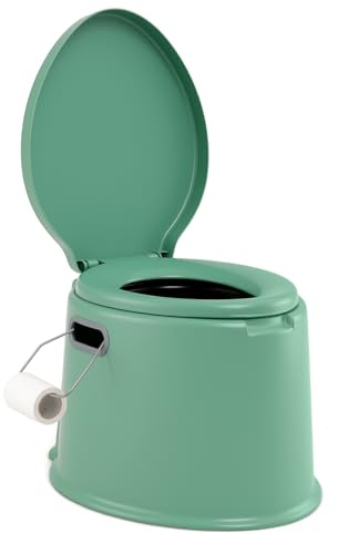 TANGZON 5L Portable Camping Toilet Travel Potty Loo with Inner Bucket | 200kg Capacity, Double-Lid Design, Removable Roll Holder, Compact PP Toilet for Camping, Hiking and Emergencies