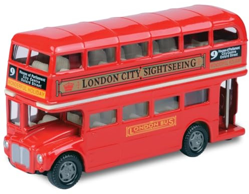 CLKDPNO Bus Toy Double Decker, Alloy Diecast Pull Back Bus Toy Vehicles, 1:64 Scale Pull-Back Buses, Metal Cars Model,Car Model City Buses Kids Gifts - Closed Top