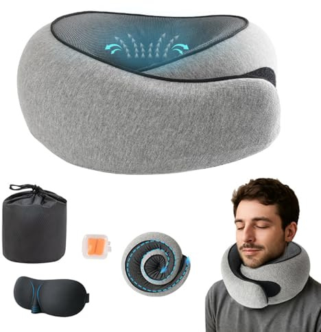Travel Pillow,Neck Pillow,Memory Foam Travel Neck Pillow,U-Shaped Pillow,Comfortable,360° Head and Neck Support,With 3D Contoured Eye Masks,Earplugs,Travel Bag,for Airplane,Car,Trains,Office