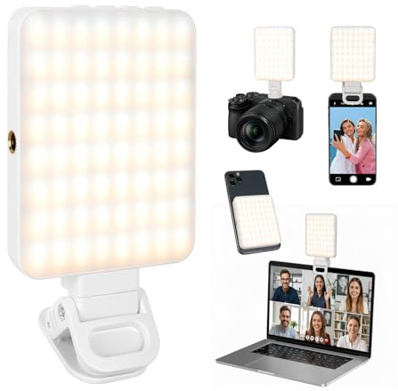 AiQInu Bärbar Selfie-ljus med telefonklämma, 128 LED 3 videolägen, blixt telefonljus 2000 mah uppladdningsbar, Cri 95+, fotoljus, för iPhone, iPad, bärbar dator, kamera