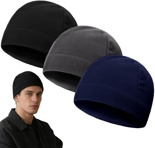 AYNKH 3 Pièces Bonnets Homme Femme, Skull Cap Léger en Coton, Bonnet de Running et Cyclisme, Casque Liner pour Moto, Vélo, Ski, Sport Outdoor, Noir