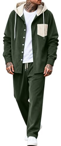 Oanviso Hombre 2 Piezas Mangas Largas Chaqueta Sudadera con Capucha + Pantalones de Pana Hoodie Abrigo Completo Deportivos Conjuntos Casual Traje para Jogging A Ejercito Verde L