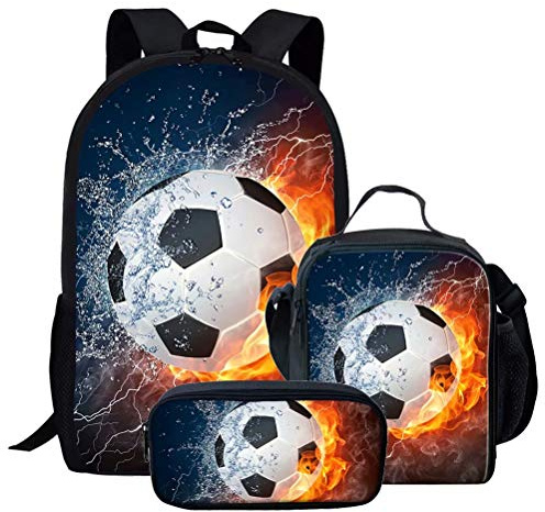 chaqlin Kinder Schulranzen-Set, 3-teilig, Rucksack mit Lunchtasche, Bleistifttasche, American Football, Bedruckt, für Jungen und Mädchen Mehrfarbig Football-2(3pcs/Set) Einheitsgröße