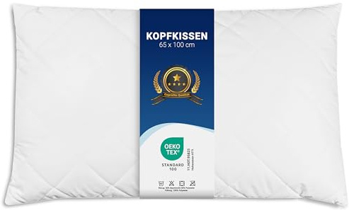 ZOLLNER Komfortables Kopfkissen - 65x100 cm - mit Reißverschluss – Individuell anpassbare Füllung aus Synthetikfasern - bis 95°C waschbar - Bezug aus Baumwollmischung - Hotelqualität
