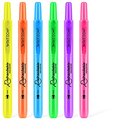 WRITECH Retractable Highlighters Assorted Colors: Chisel Tip Click Aesthetic Highlighter Marker Pens Pack Multi Colored Ink No Bleed Smear for Highlighting Journaling (6ct Neon)