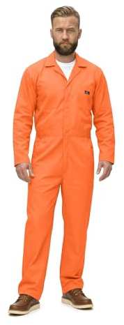 Naturliga uniformer herr långärmad dragkedja twill overall, fläck- och skrynkelbeständig, Orange, M, Klassisk